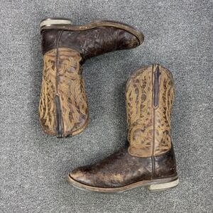 Lucchese Rowdy Ostrich Skin Brown Square Toe Western Boots 4557 Men's Size 10.5